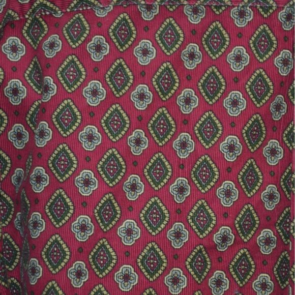 VTG Cambridge Mens XXL Maroon Burgundy Corduroy Geometric Print Button Up Preppy - Picture 6 of 8